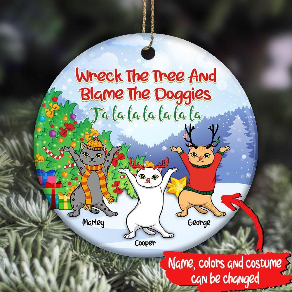 Cat Circle Ornament Personalized Name And Color Dear Santa We Can Explain - PERSONAL84