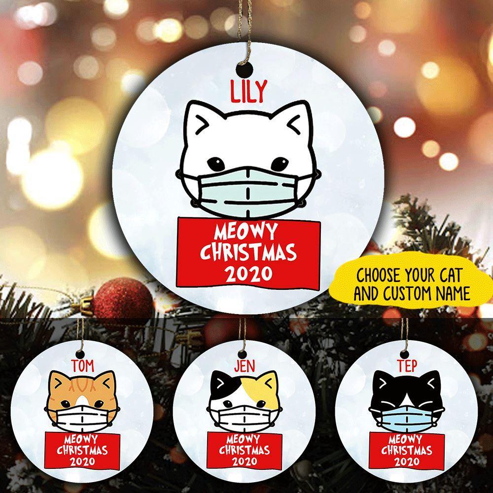 Cat Circle Ornament Personalized Name Meowy Christmas 2020 - PERSONAL84