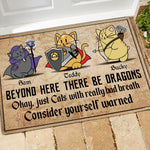 Cat Custom Doormat Beyond Here There'll Be Dragons Cat With Really Bad Breath DnD Personalized Gift - PERSONAL84