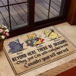 Cat Custom Doormat Beyond Here There'll Be Dragons Cat With Really Bad Breath DnD Personalized Gift - PERSONAL84