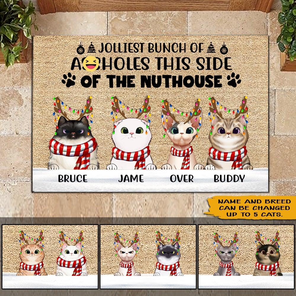 Cat Custom Doormat Jolliest Bunch Of Assholes This Side Of The Nuthouse Personalized Gift - PERSONAL84