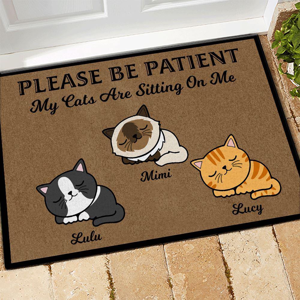 Cat Custom Doormat Please Be Patient My Cats Are Sitting On Me - PERSONAL84