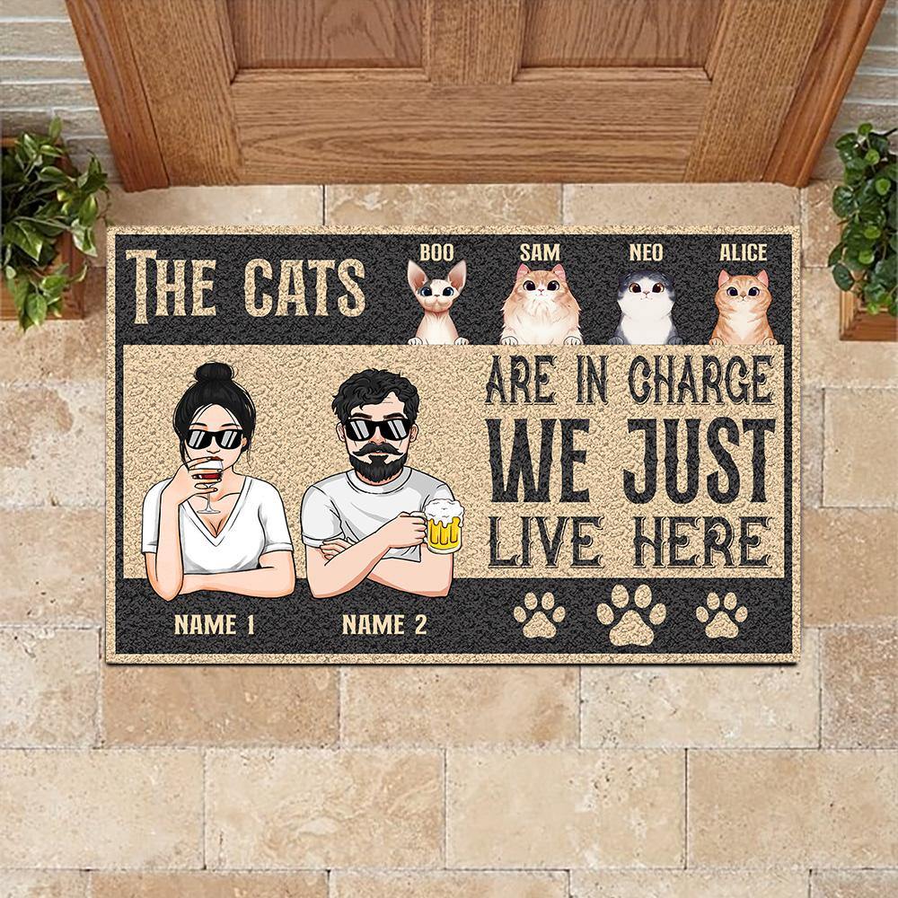 Cat Custom Doormat The Cats Are In Charge We Just Live Here Personalized Gift - PERSONAL84