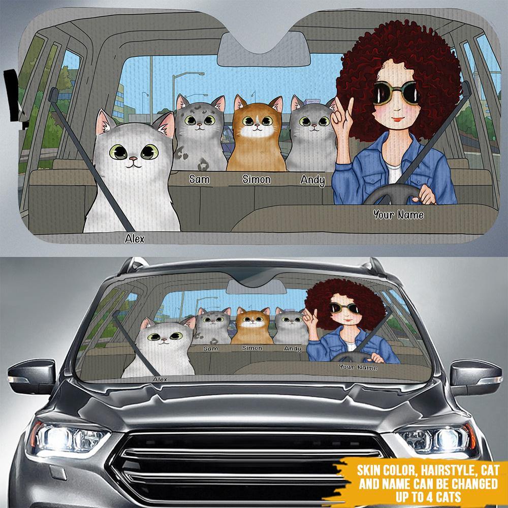 Cat Custom Sunshade A Girl And Her Cats Personalized Gift - PERSONAL84