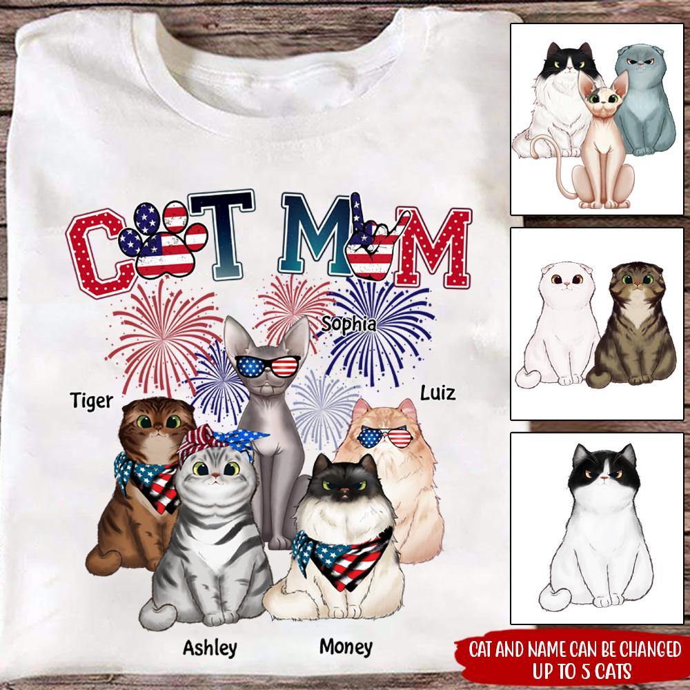 Cat Custom T Shirt Cat Mom 4th Of July Personalized Gift - PERSONAL84
