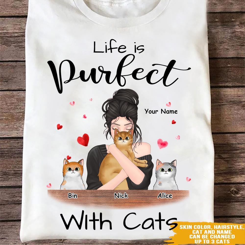 Cat Custom T Shirt Life Is Purrfect With Cats Personalized Gift - PERSONAL84