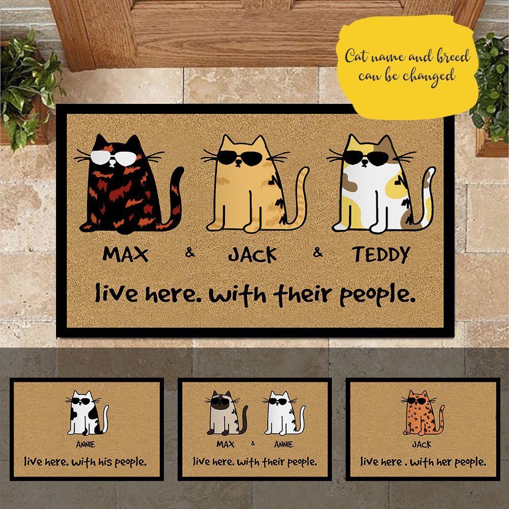 Cat Doormat Customized Cat Lives Here With Their People - PERSONAL84