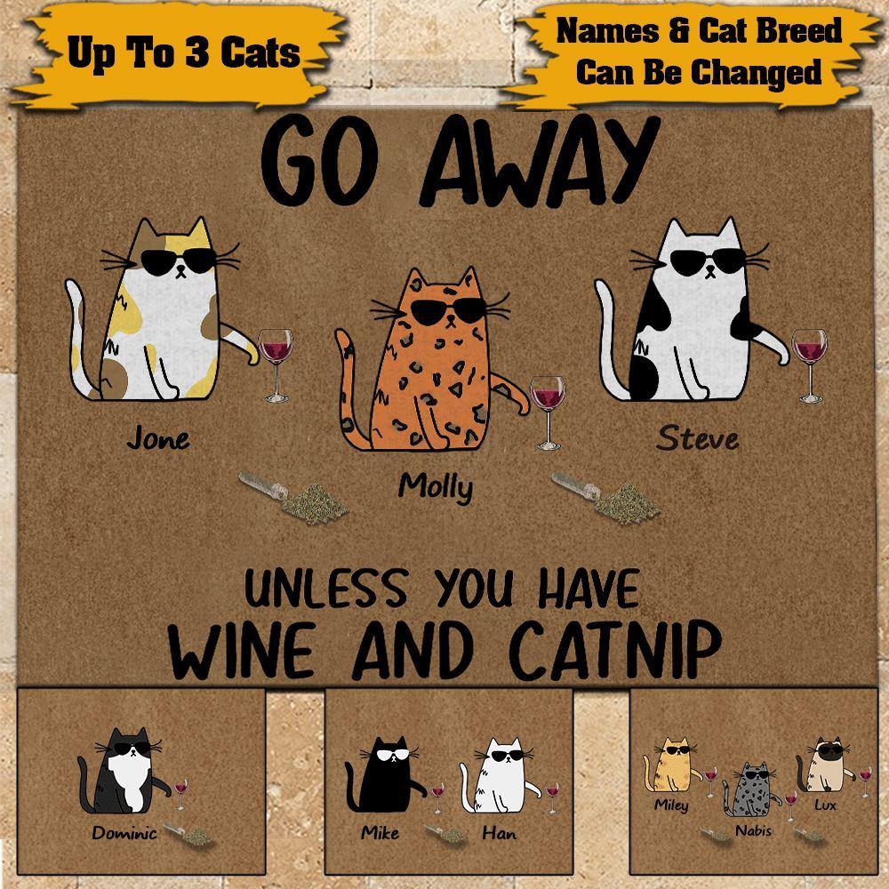 Cat Doormat Customized Name and Breed Go Away Unless You Have Wine And Catnip - PERSONAL84