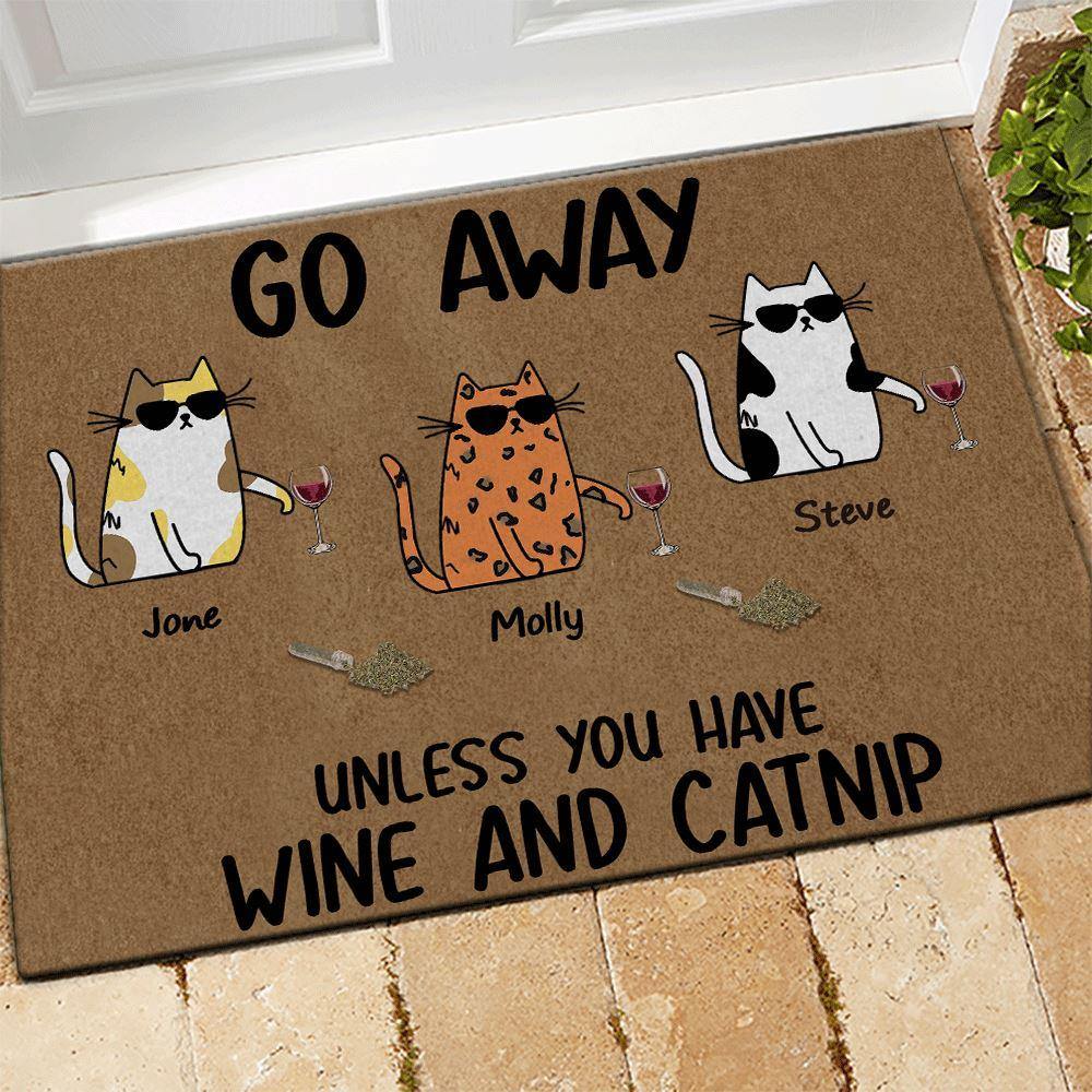 Cat Doormat Customized Name and Breed Go Away Unless You Have Wine And Catnip - PERSONAL84