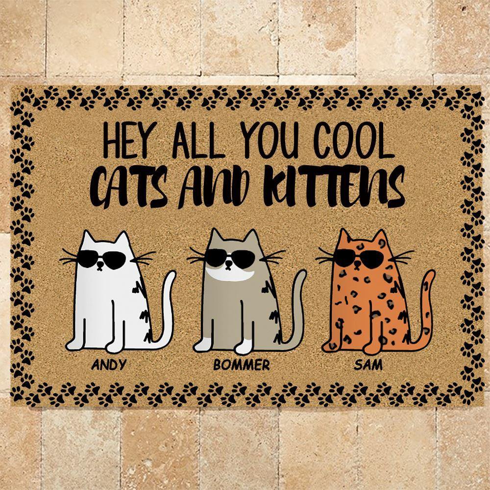 Cat Doormat Customized Name And Breed Hey All You Cool Cats And Kittens Gift For Cat Lovers - PERSONAL84