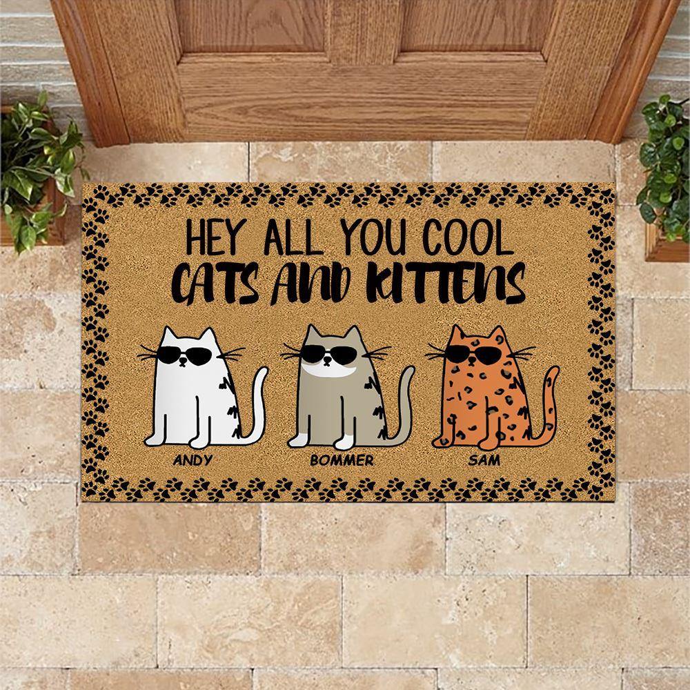 Cat Doormat Customized Name And Breed Hey All You Cool Cats And Kittens Gift For Cat Lovers - PERSONAL84