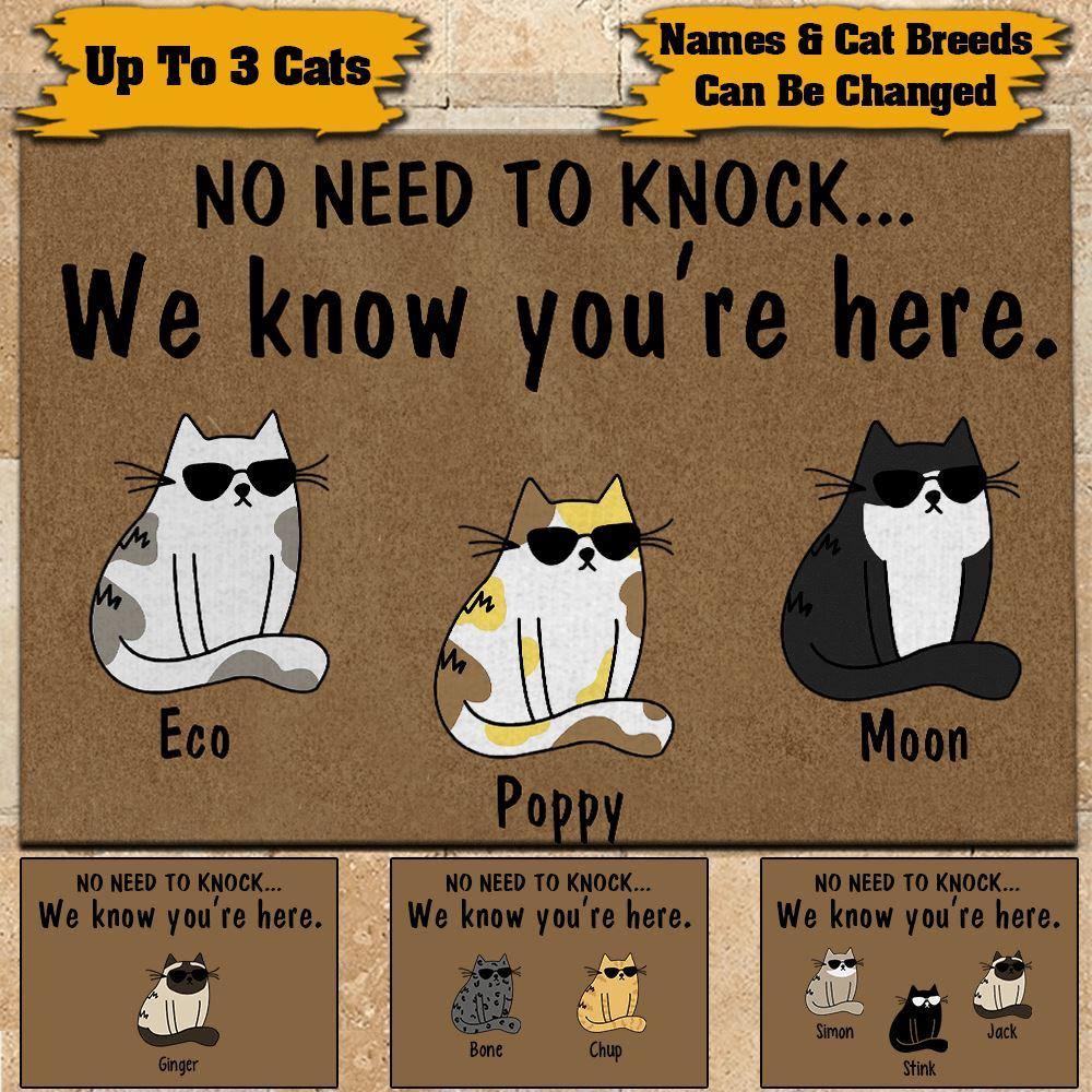 Cat Doormat Customized Name and Breed No Need To Knock We Know You're Here - PERSONAL84