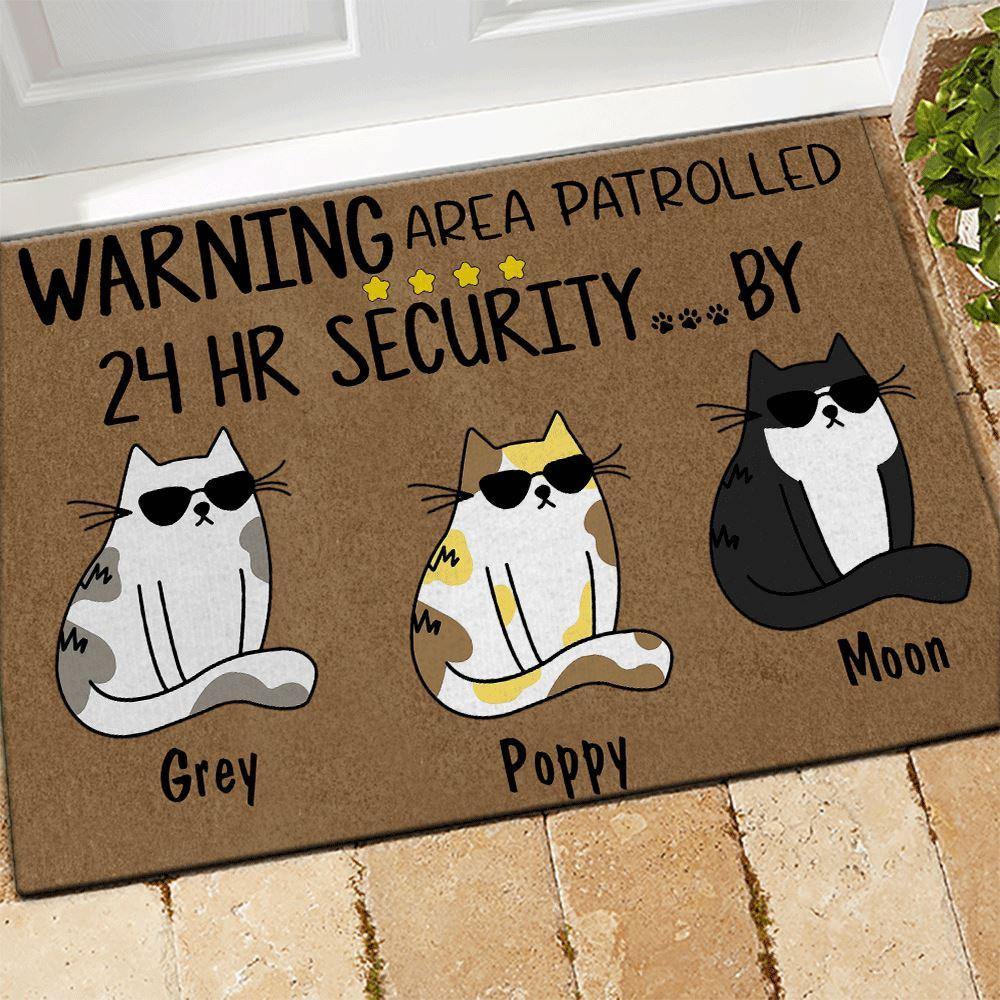 Cat Doormat Customized Name and Breed Warning Area Patrolled 24hr Security By - PERSONAL84