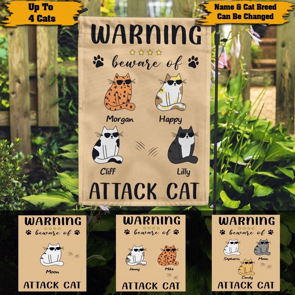 Cat Garden Flag Customized Name And Breed Warning Beware Of Attack Cat Personalized Gift - PERSONAL84