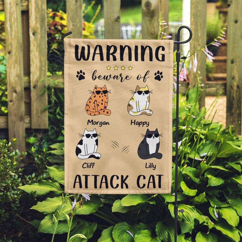 Cat Garden Flag Customized Name And Breed Warning Beware Of Attack Cat Personalized Gift - PERSONAL84