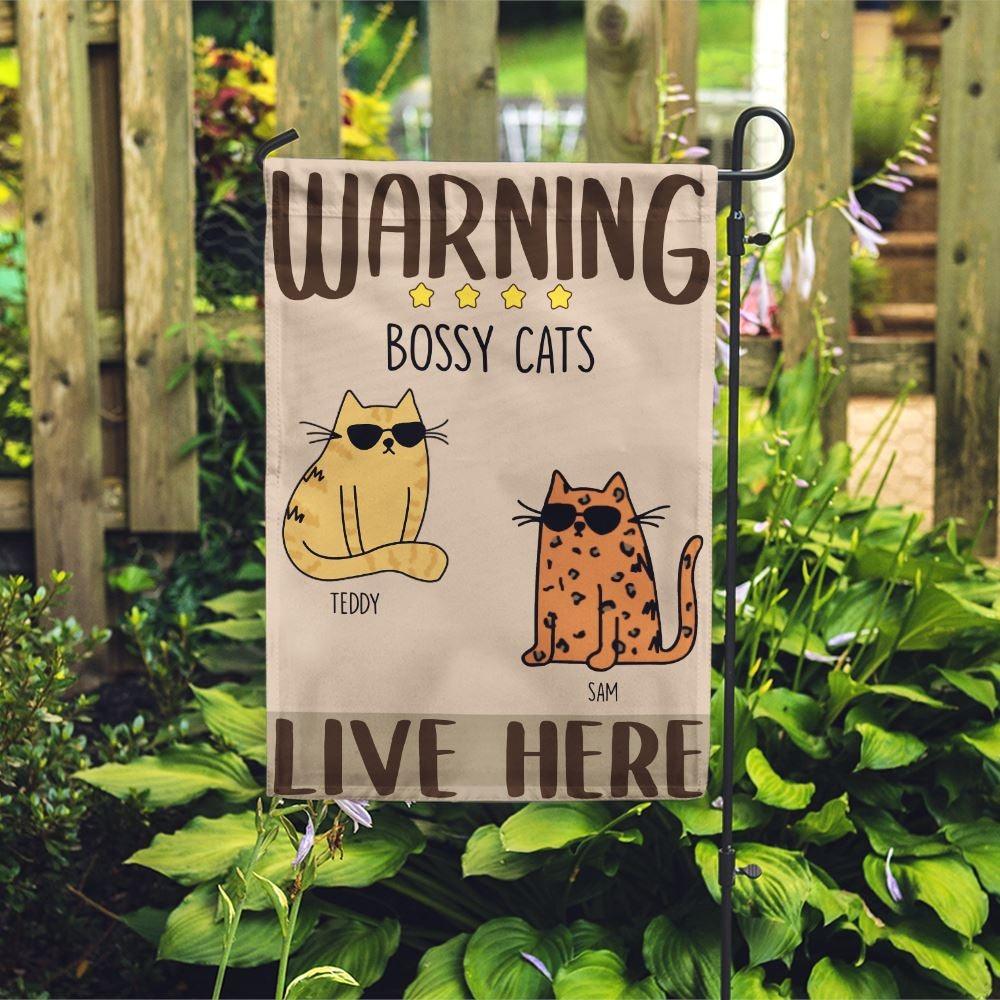 Cat Garden Flag Customized Name And Breed Warning Bossy Cat Lives Here - PERSONAL84