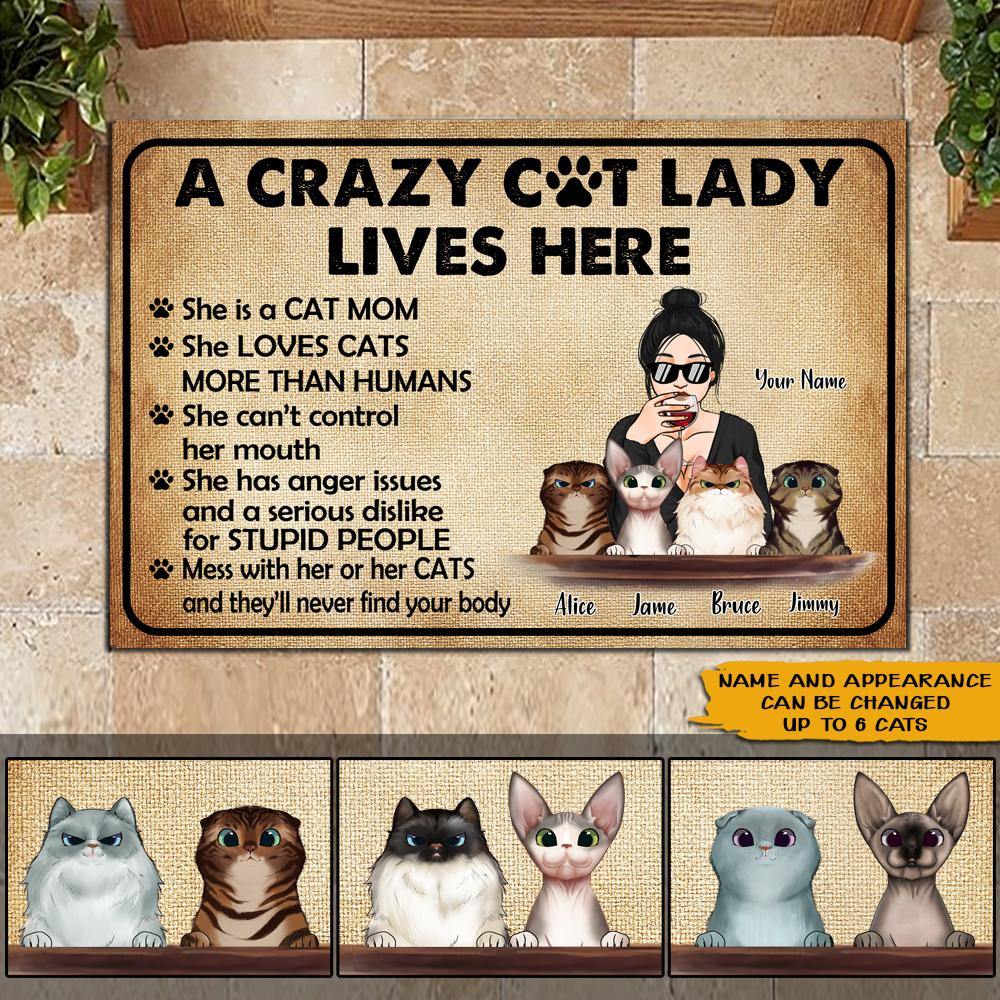 Cat Lover Custom Doormat A Crazy Cat Lady Live Here Personalized Gift For Cat Mom - PERSONAL84