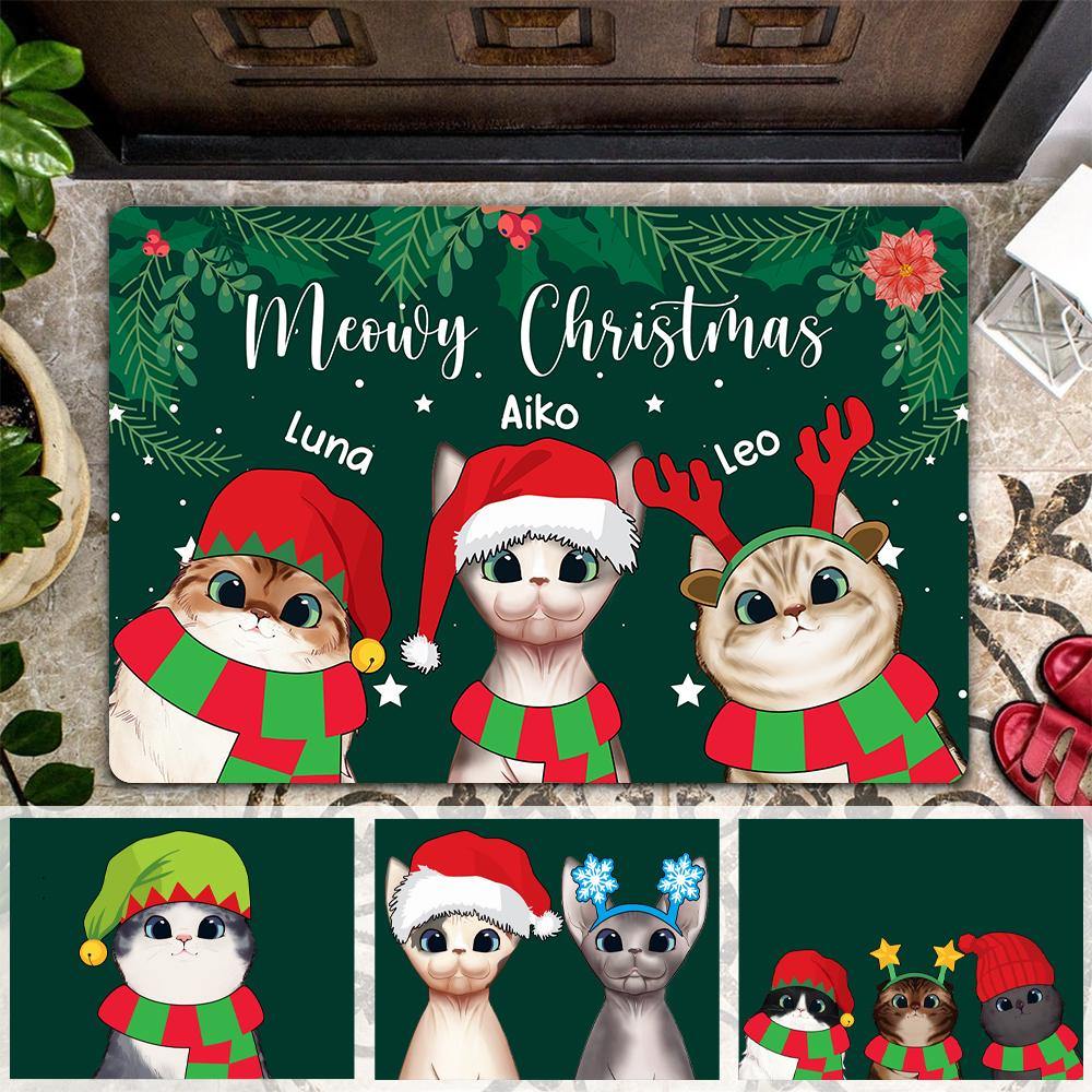 Cat Lovers Custom Doormat Meowy Christmas Personalized Gift - PERSONAL84