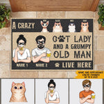 Cat Mom Custom Doormat Crazy Cat Lady And A Grumpy Old Man Live Here - PERSONAL84