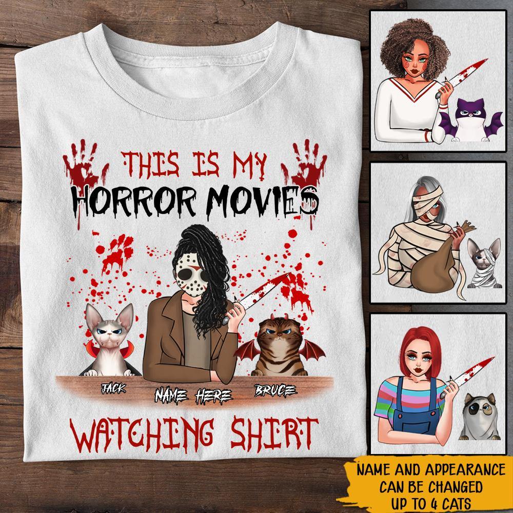 Cat Mom Custom Shirt This Is My Horror Movie Watching Shirt Personalized Cat Lover Gift - PERSONAL84