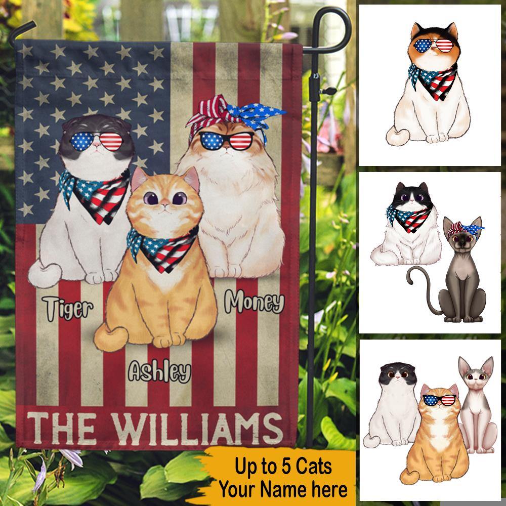 Cats 4th July Custom Garden Flag Cats Independence Day Personalized Gift - PERSONAL84