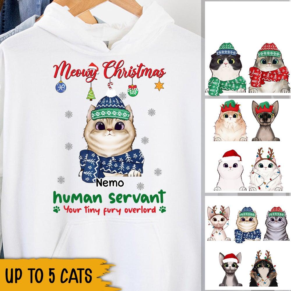 Cats Christmas Custom Shirt Meowy Christmas Human Servant Personalized Gift For Cat Moms Cat Dads - PERSONAL84