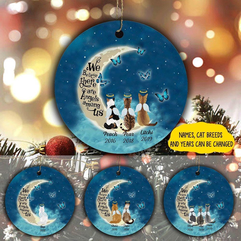 Cats Circle Ornament Personalized Name And Breed We Believe There Are Angels Among Us - PERSONAL84