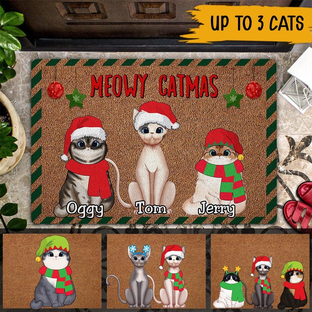 Cats Custom Christmas Doormat Meowy Catmas Christmas Personalized Gift - PERSONAL84