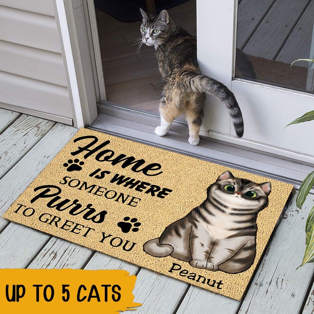 Cats Custom Doormat Home Is Where Someone Purrs To Greet You Personalized Gift For Cat Lovers - PERSONAL84