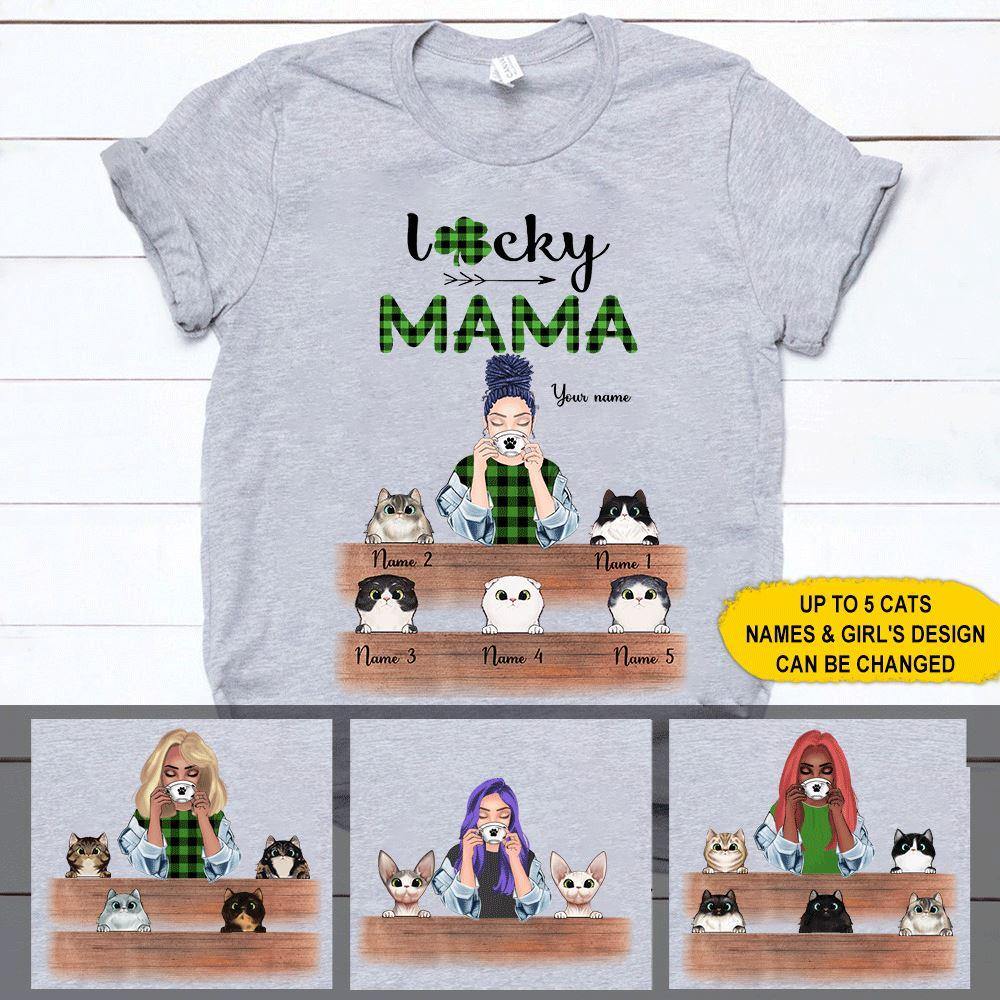 Cats Custom T Shirt Lucky Mama Personalized Gift - PERSONAL84