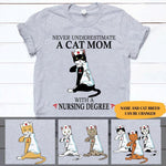 Cats, Nurse Shirt Personalized Names And Breeds Never Underestimate A Cat Mom - PERSONAL84