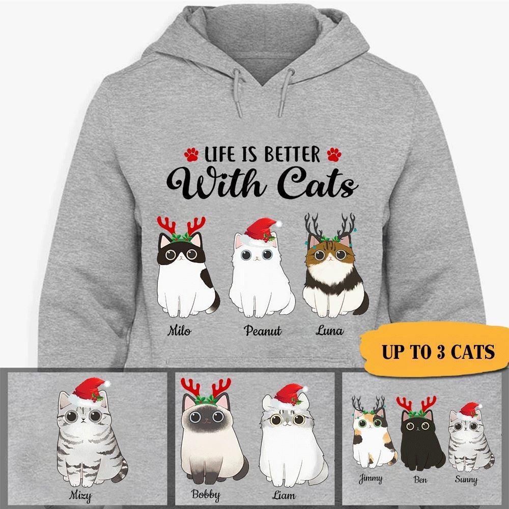 Cats Shirt Personalized Names And Breeds Life Is Better With Cats Xmas - PERSONAL84