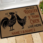 Chicken Custom Doormat An Old Rooster And A Cute Chick Live Here Personalized Gift - PERSONAL84