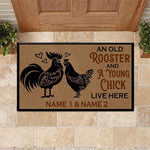 Chicken Custom Doormat An Old Rooster And A Cute Chick Live Here Personalized Gift - PERSONAL84