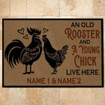 Chicken Custom Doormat An Old Rooster And A Cute Chick Live Here Personalized Gift - PERSONAL84