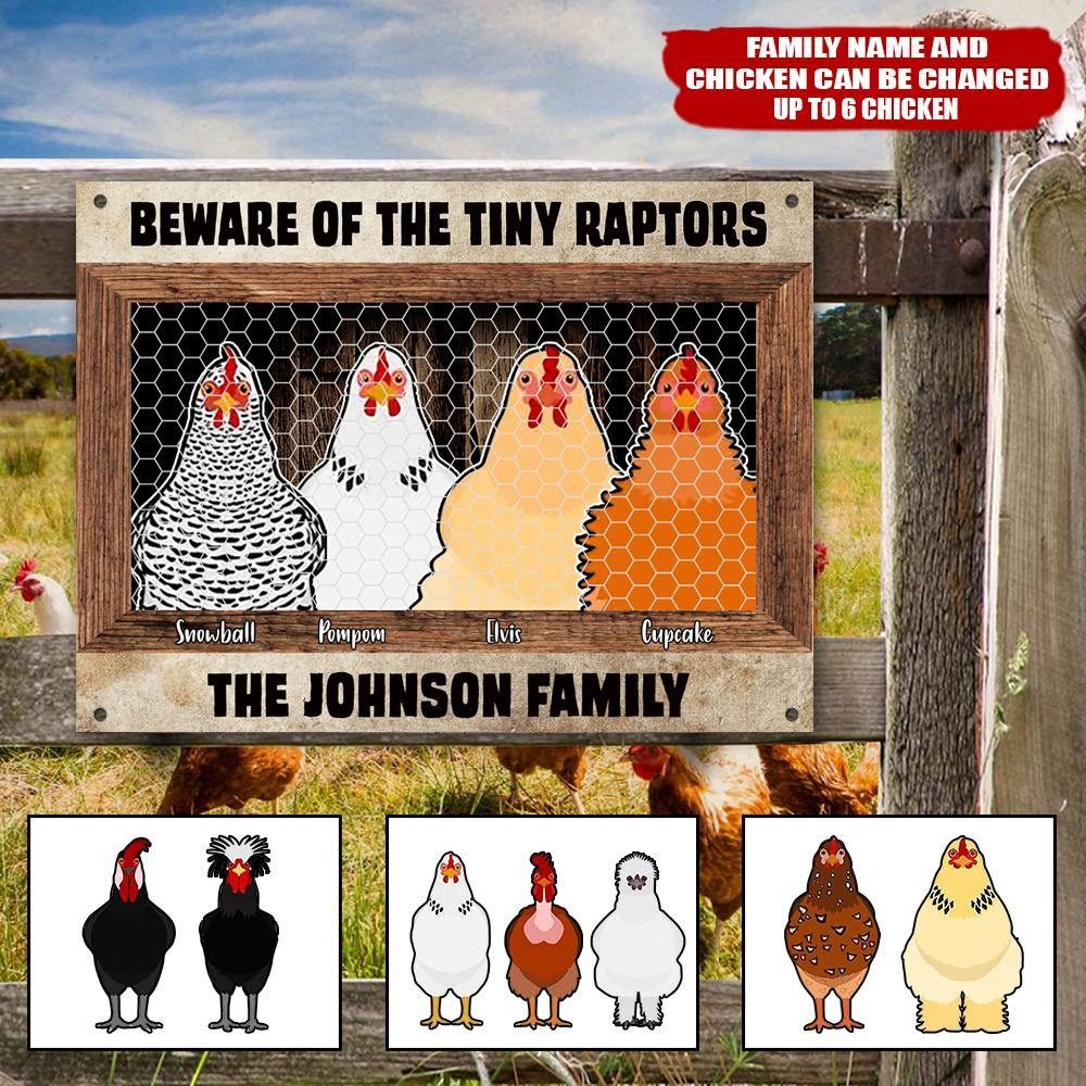 Mini Raptors Sign Chicken Custom Metal Sign Beware Of The Tiny Raptors Personalized Gift ...