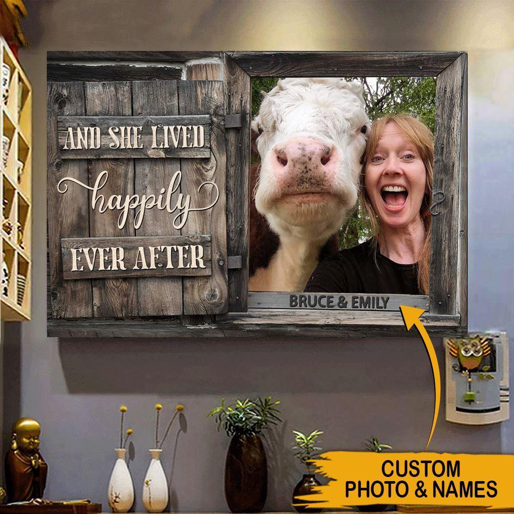 Cow Custom Poster And She Lived Happily Personalized Gift - PERSONAL84