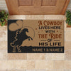 Cowboy Custom Doormat A Cowboy And The Ride Of His Life Live Here Personalized Gift - PERSONAL84