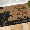 Cowboy Custom Doormat A Cowboy And The Ride Of His Life Live Here Personalized Gift - PERSONAL84