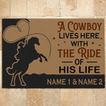 Cowboy Custom Doormat A Cowboy And The Ride Of His Life Live Here Personalized Gift - PERSONAL84