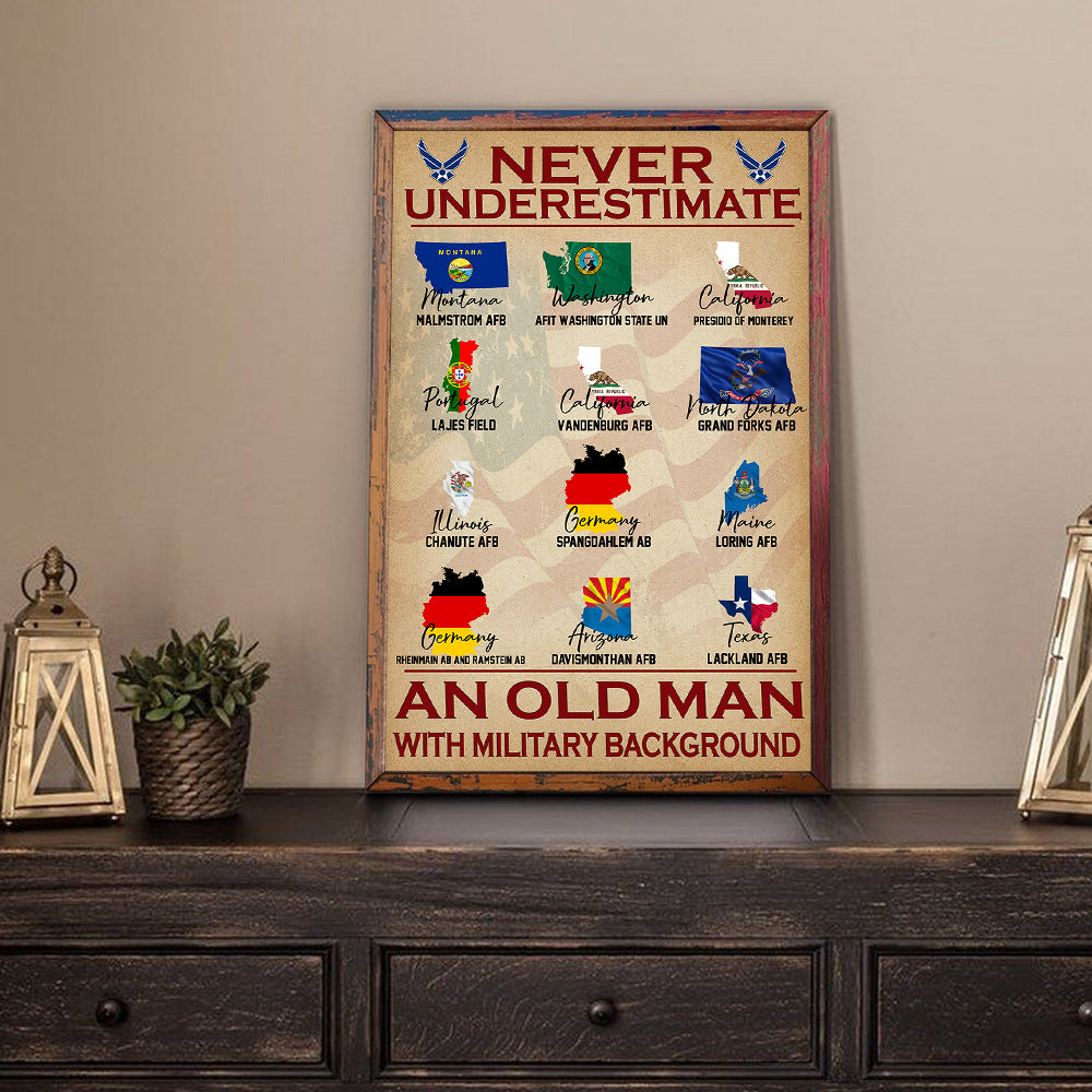 Veteran Custom Poster Never Underestimate An Old Man With Military Background Personalized Gift