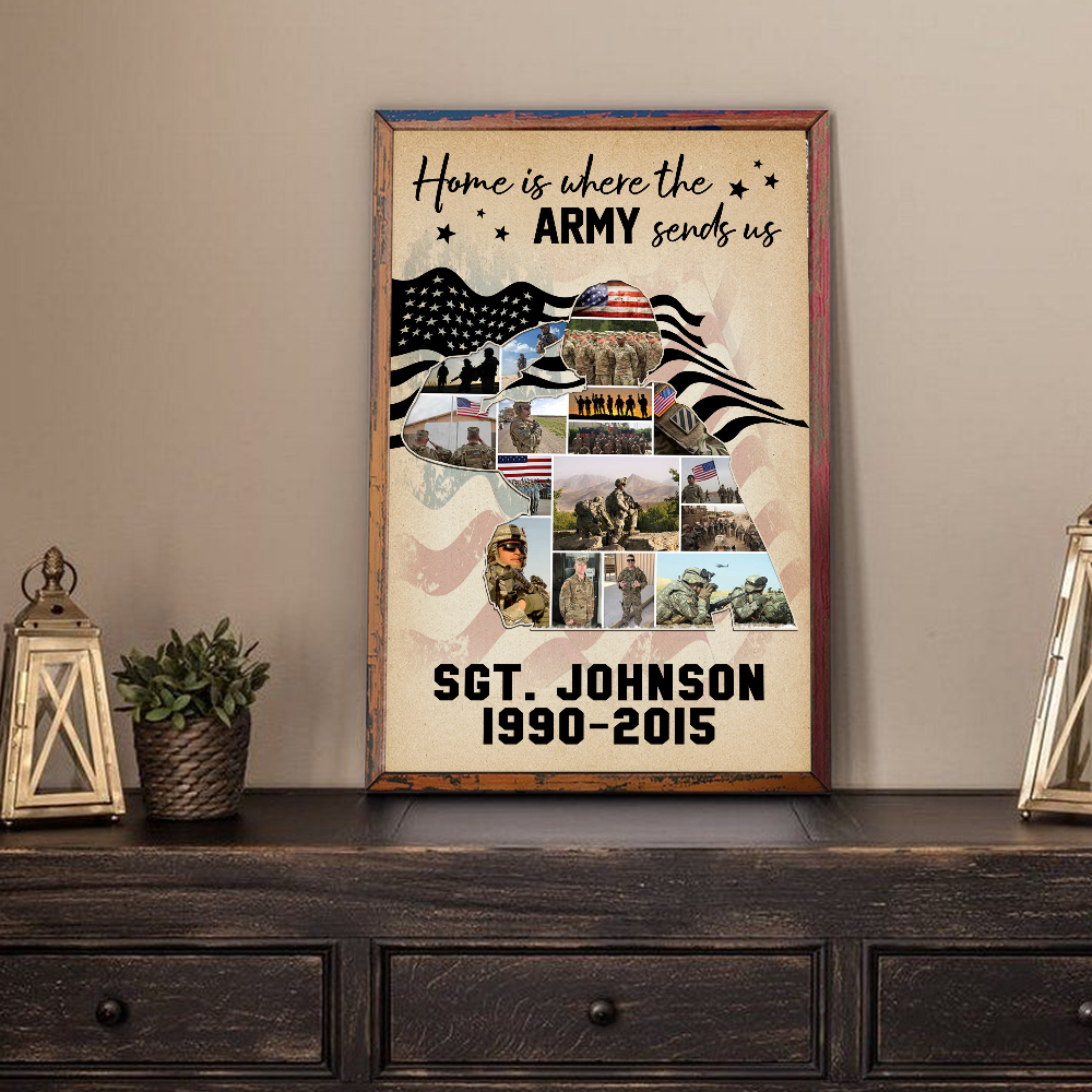 U.S Veteran Custom Poster Home Is Where The Military Sends Us Personalized Gift