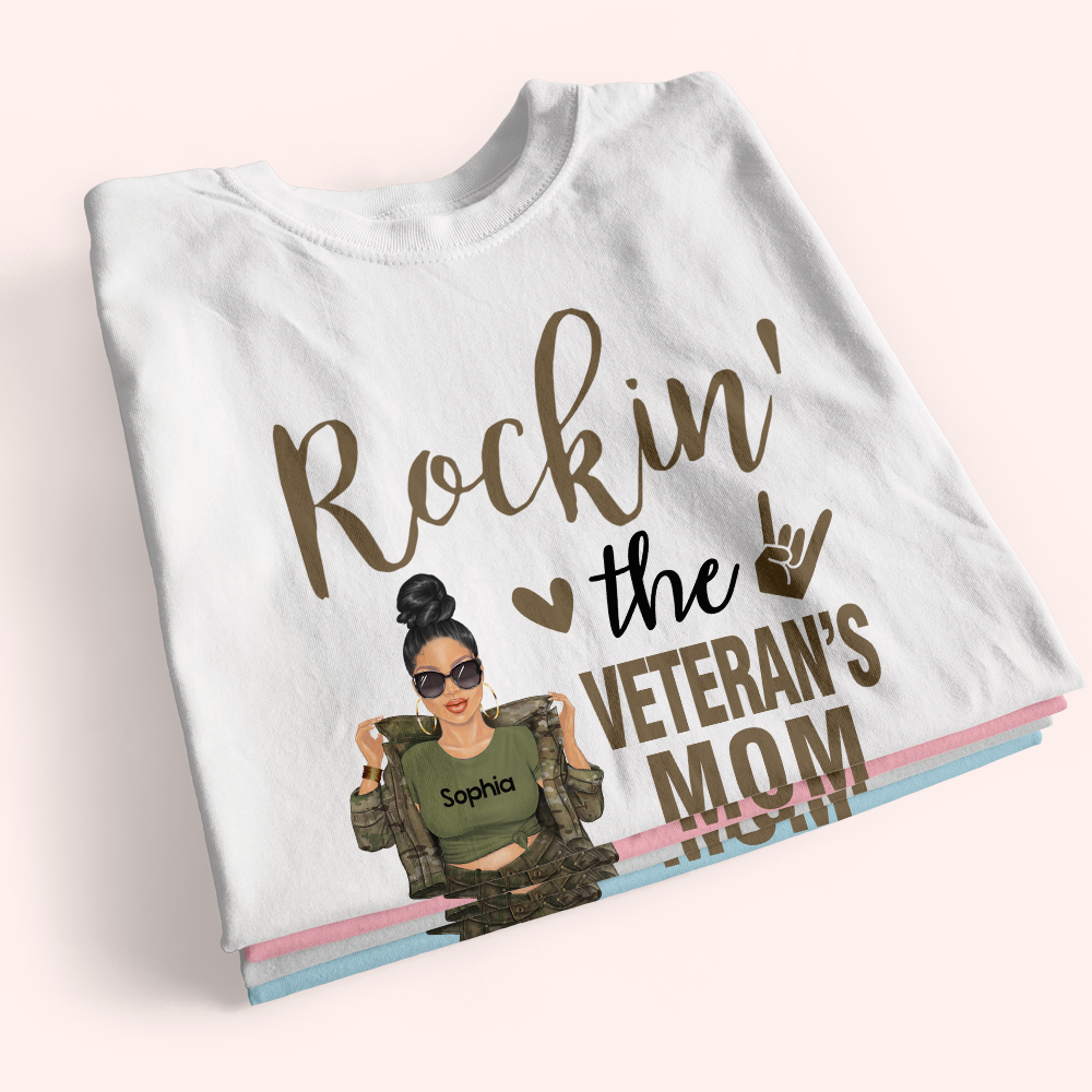 Veteran's Family Custom Shirt Rockin' The Veteran's Mom Life Personalized Gift