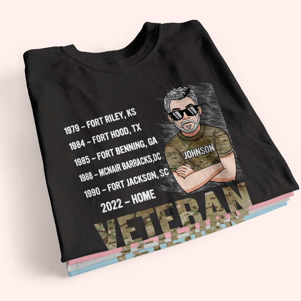 Veteran Custom Shirt Military Base and Time Personalized Gift for Father's Day