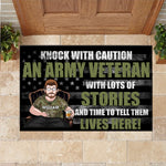 Veteran Custom Doormat Knock With Caution A Veteran Lives Here Personalized Gift