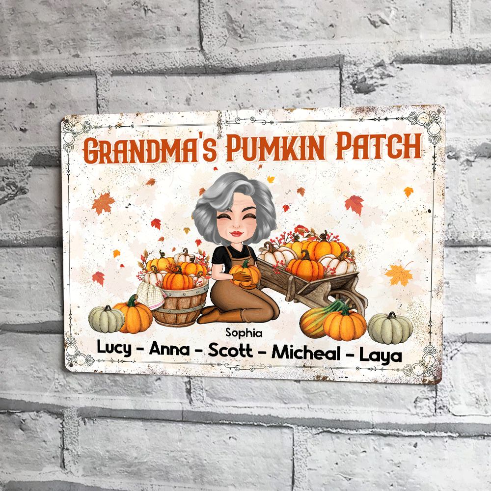 Halloween Custom Metal Sign Grandma's Pumkin Patch Personalized Gift