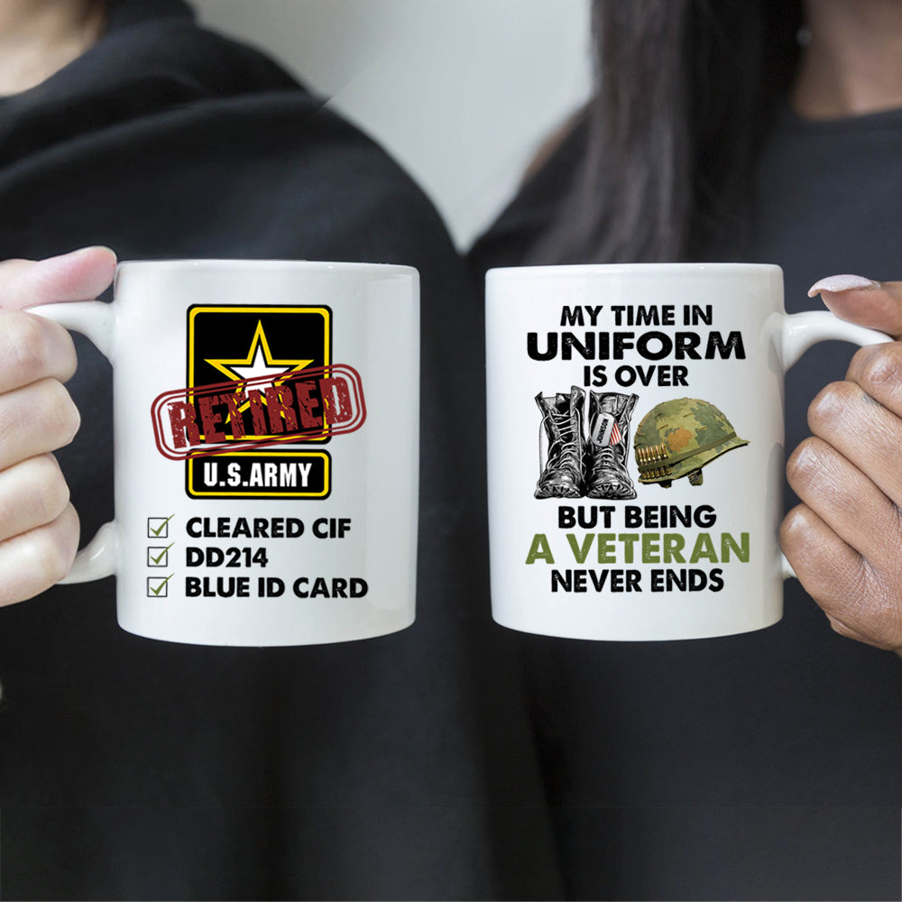 Veteran Custom Mug My Time In Uniform is Over But Being A Veteran Never Ends Personalized Gift