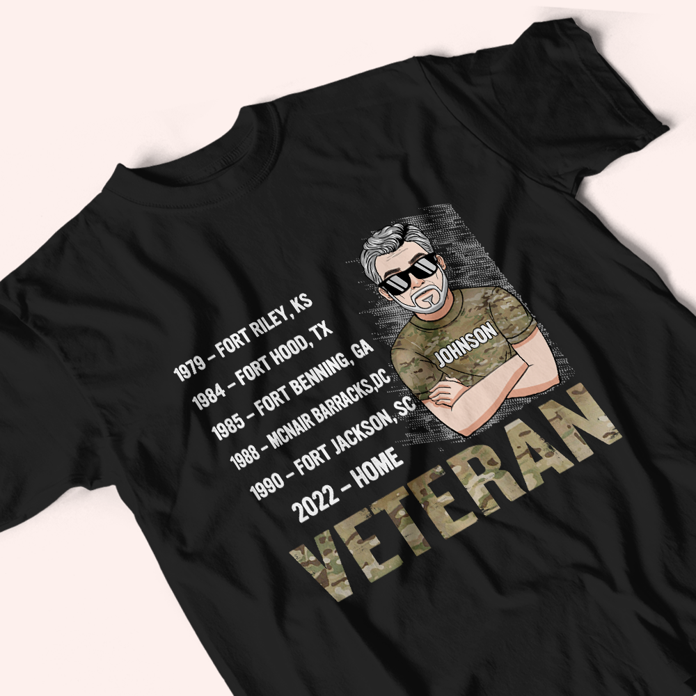 Veteran Custom Shirt Military Base and Time Personalized Gift for Father's Day