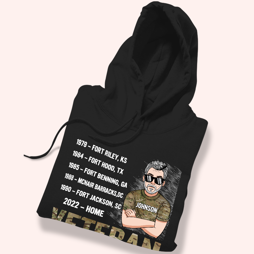 Veteran Custom Shirt Military Base and Time Personalized Gift for Father's Day