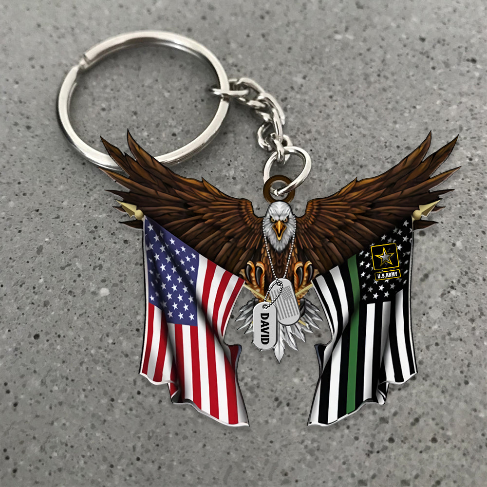 Veteran Custom Keychain Eagle Flag Personalized Gift